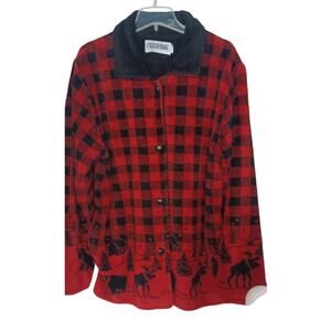 Vintage Country Woods Red Black Plaid Fleece Jacket 1X Cabin Core Cozy Winter